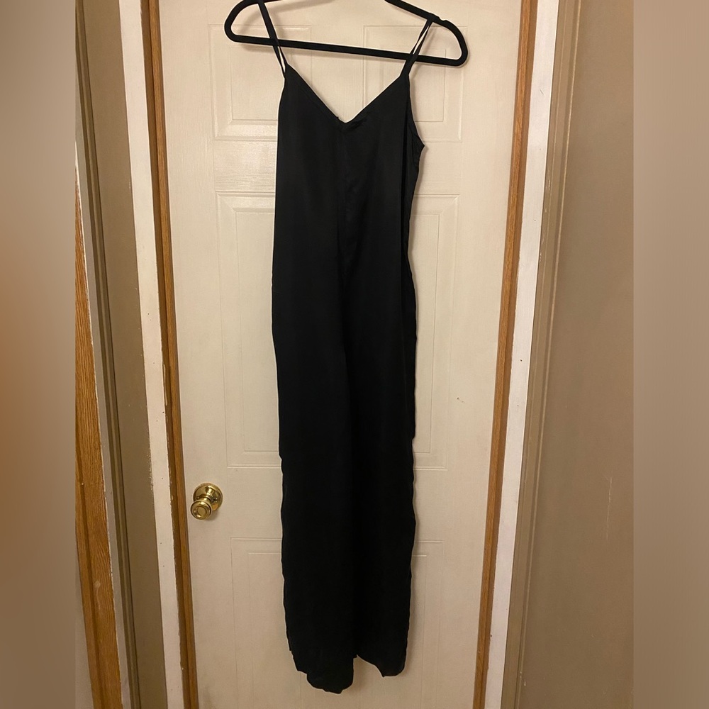 Athleta Black Satin Wide Leg Calm Cool Romper/Jumpsuit - Picture 3 of 6